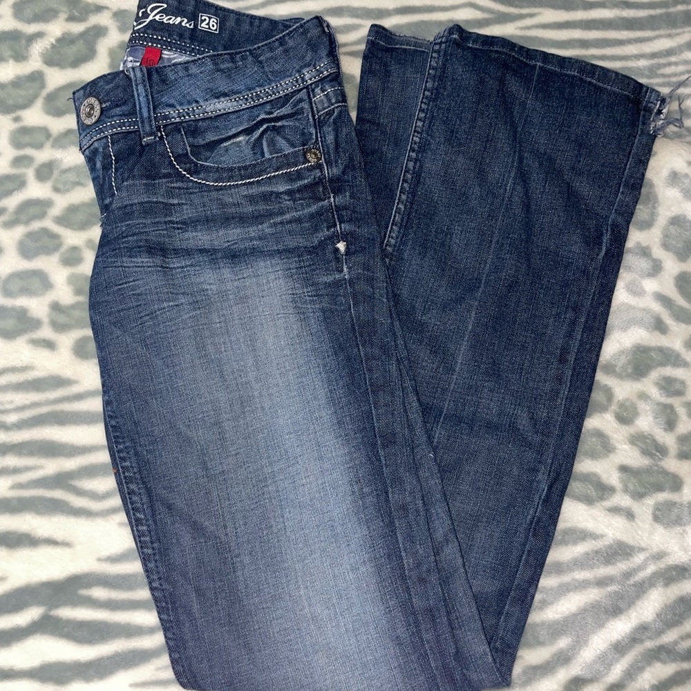 Womens Guess Flare Jeans Distressed 26